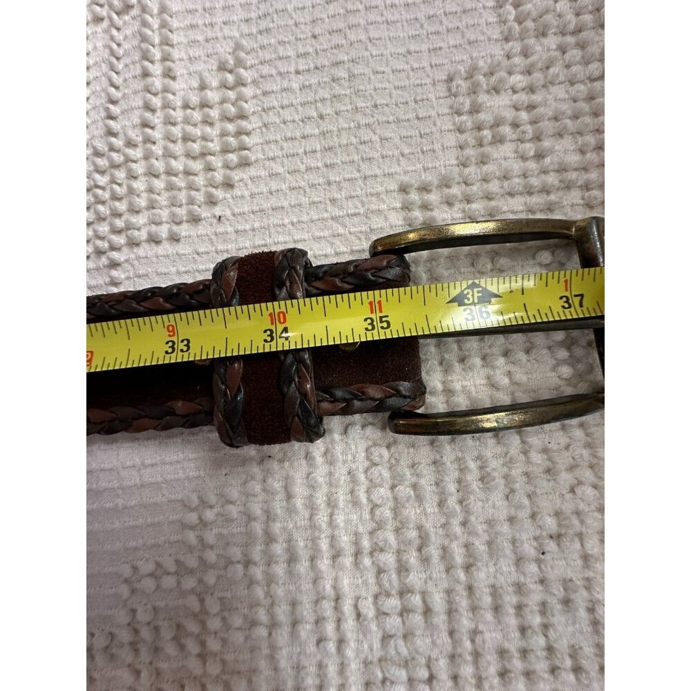 Women’s Brown Suede Braided Edge Belt with Antique Brass Buckle - Picture 8 of 9